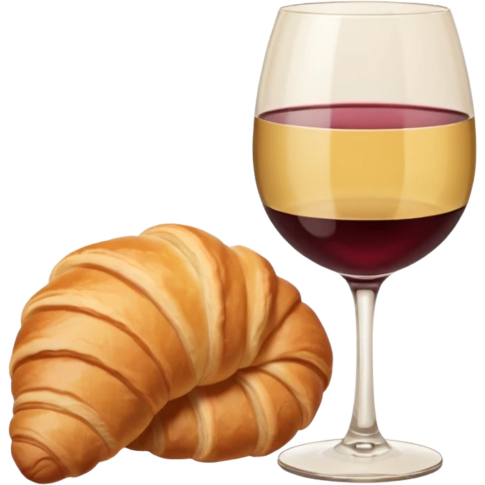French cuisine humanless avatar in clean emoji-style illustration. Croissant and wine glass, soft beige tones, simple shapes, flat design, refined and cozy. emoji