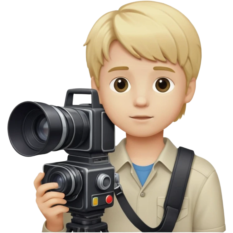 boy with medium blonde hair with a VHS camera slung over his shoulder emoji