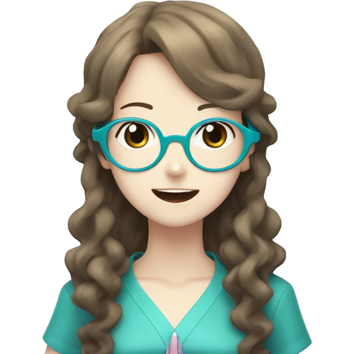 hatsune miku singing with a girl with brown curly hair, pale skin and blue glasses emoji