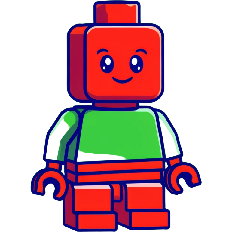 A cartoon red Lego brick with a cute face and rosy cheeks emoji