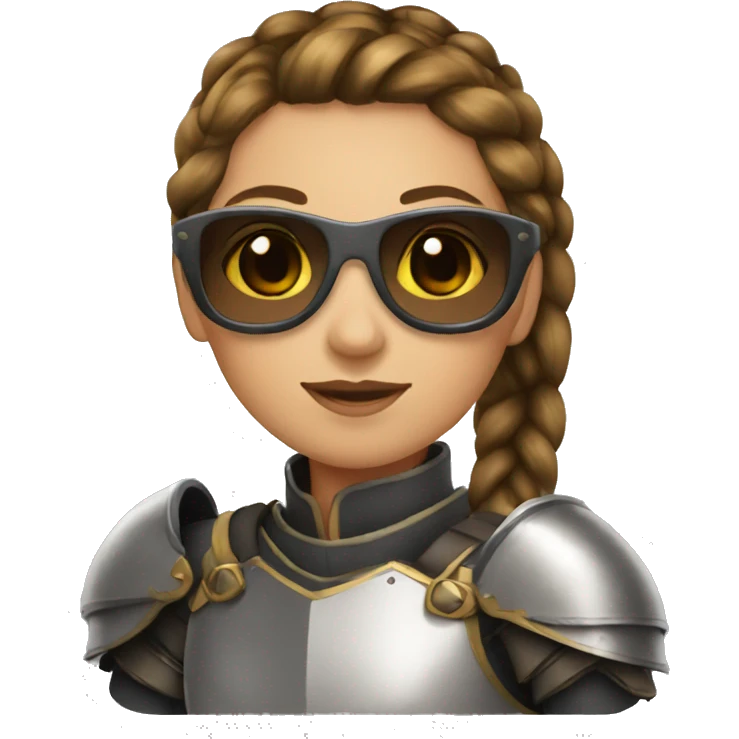 Girl knight with French braids, brown hair and sunglasses emoji