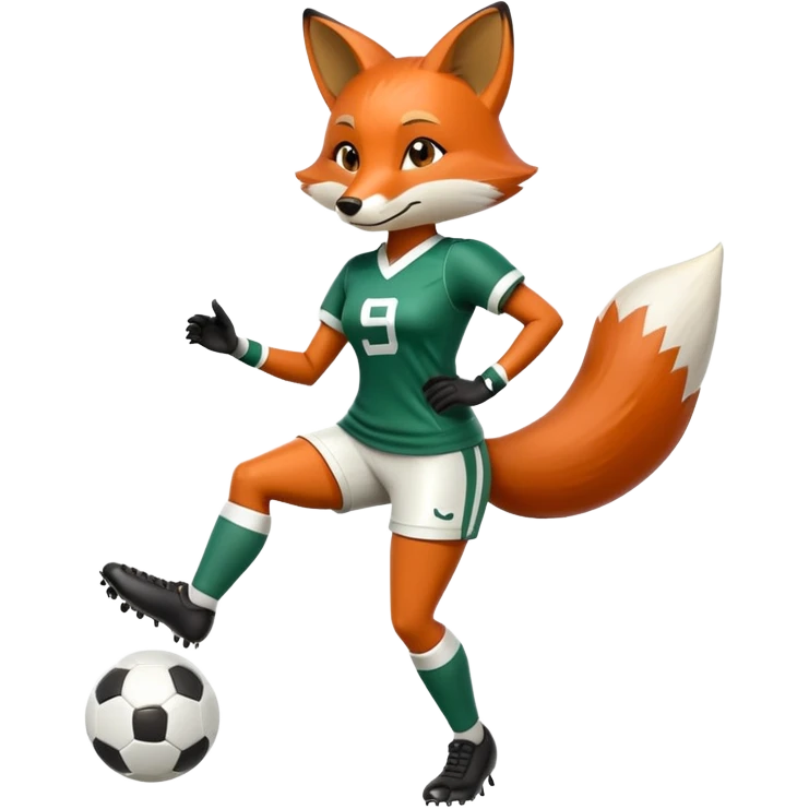 anthropomorphised female fox in stylish outfit playing football, full-body view emoji
