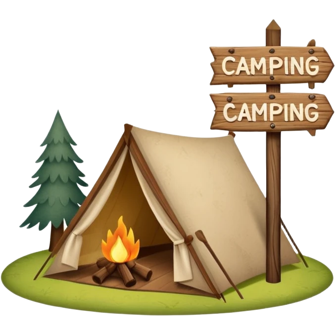 Wooden Camping sign made of felt texture, scrapbooking style, transparent background emoji