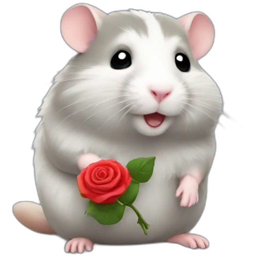 Gray hamster with a rose emoji