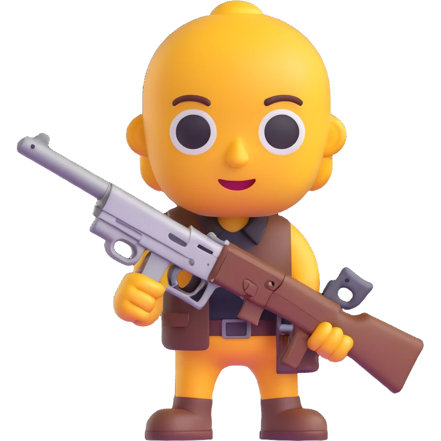 Hank J. Wimbleton, 3D emoji style, holding a weapon emoji