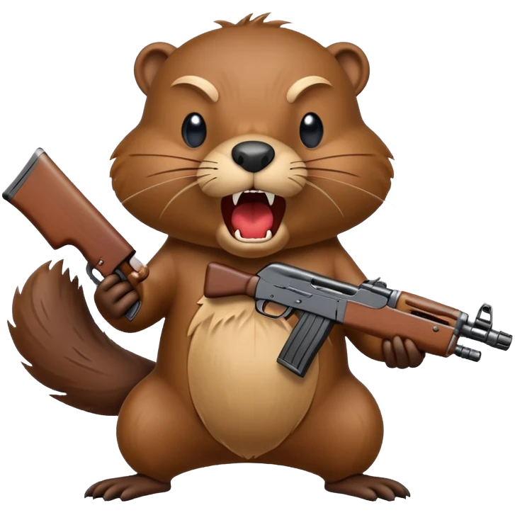 Beaver holding an ak47, yelling emoji