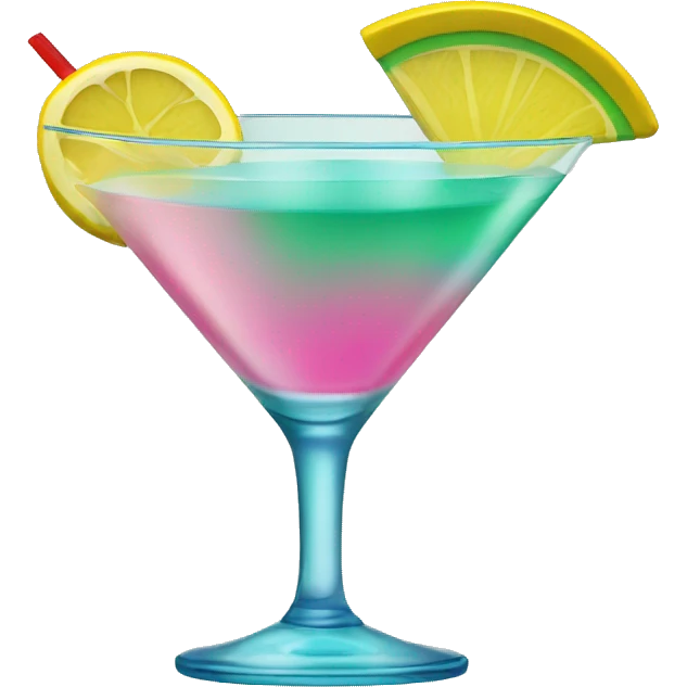 Bluish green cocktail with pink and yellow emoji