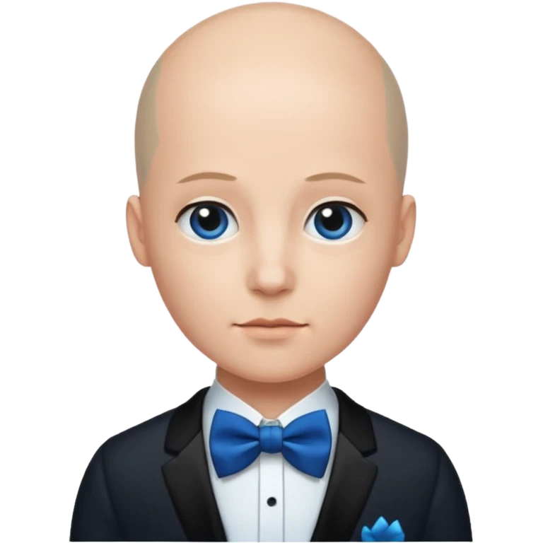Bald with blue bow tie, midnight balck dress. emoji