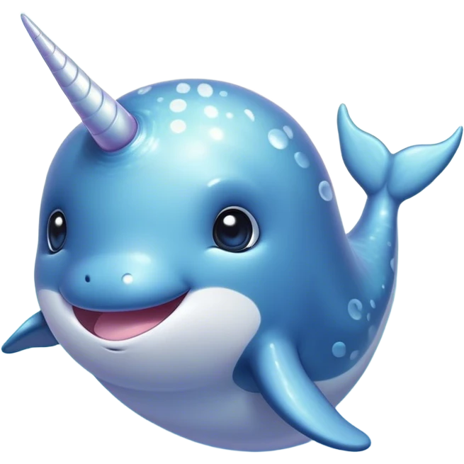 Cinematic Cute Cute Narwhal Portrait Emoji, Head tilted playfully and inquisitively, featuring a charming, sleek body with softly iridescent skin, a prominently spiraled tusk and large, twinkling eyes full of gentle wonder, Simplified yet irresistibly adorable features, highly detailed, glowing with a warm, inviting ocean glow, high shine, affectionate and lively, stylized with a touch of magical sea whimsy, soft glowing outline, capturing the essence of a mischievous yet endearing cute narwhal that seems as if it could frolic out of the screen into your heart! emoji