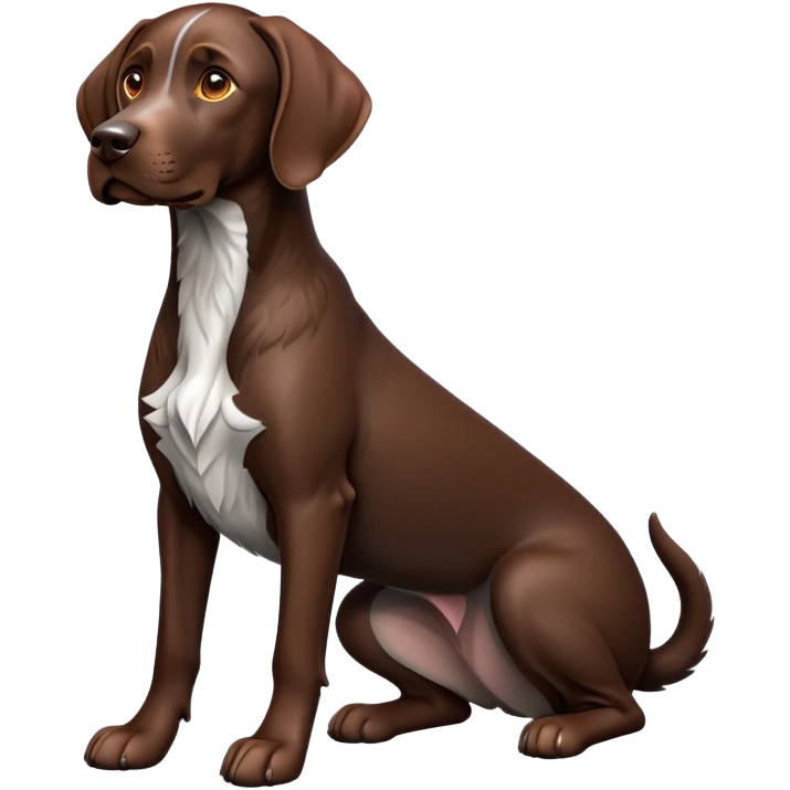 cinematic-[german pointer]-realistic-full-body-sitting-emoji,-tail-resting-loosely-beside-its-paws,-head-tilted-dramatically,-sleek-[brown]-fur,-simplified-yet-realistic-focused-features,-highly-detailed,-glowing-with-an-almost-sarcastic-glow emoji