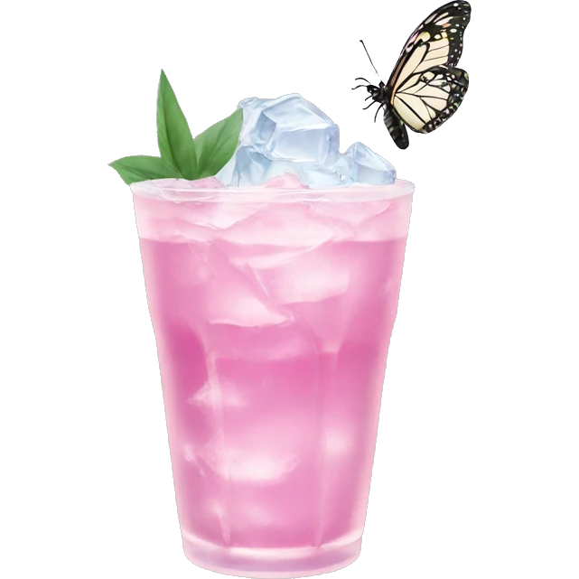 Pastel Pink-purple drink with butterfly shaped ice emoji