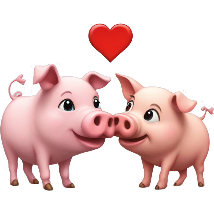 I want a dog and a pig kissing each other with a smal heart above emoji