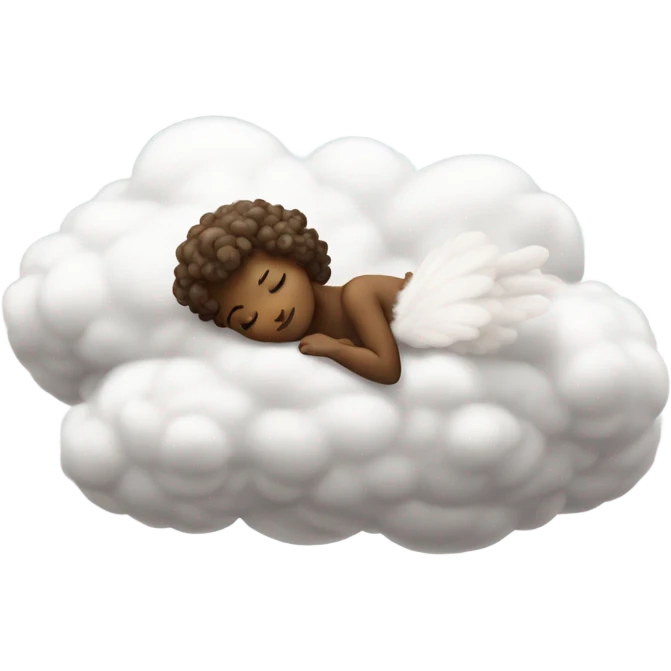 Realistic Photo of pale cupid asleep lying on a cloud emoji