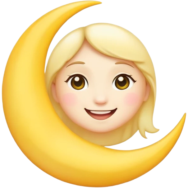 crescent moon with a cute smiling face and rosy cheeks emoji