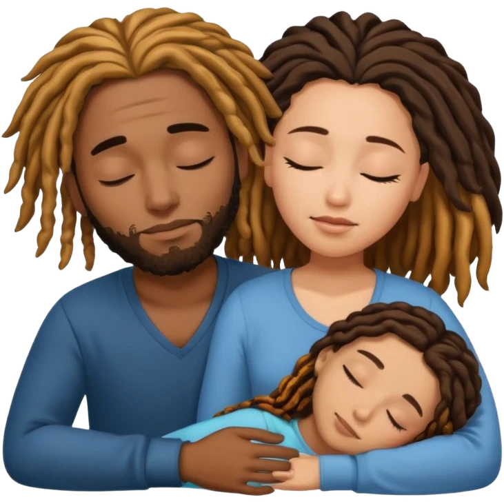 sleeping biracial couple (black male with caramel skin and dreads and hispanic female with fair skin and long brunette hair) emoji