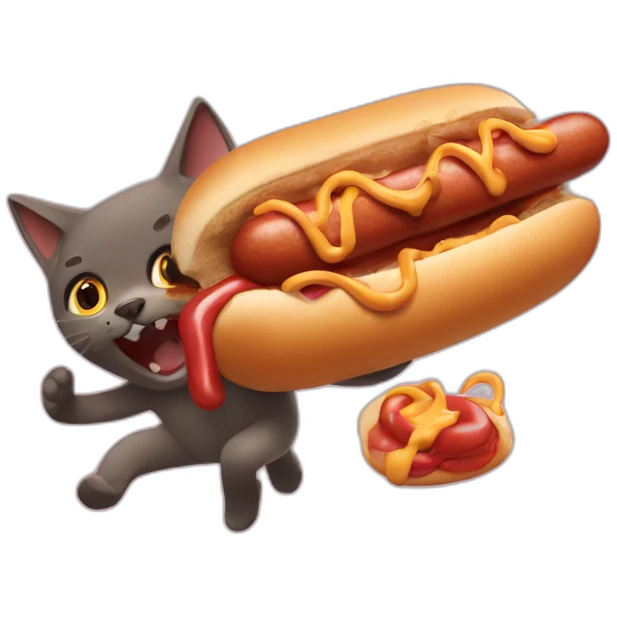 cat being attacked by a hotdog emoji