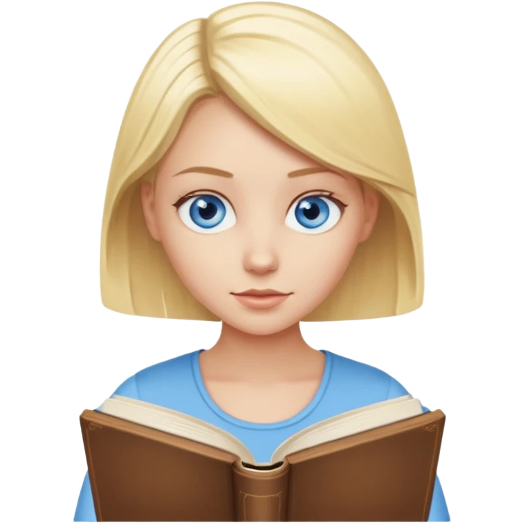 Blonde girl with blue eyes reading book emoji