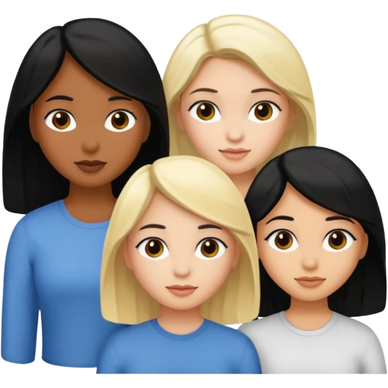 Three brown girl with black hair, one lightskin girl with black hair, one blonde girl with white skin  emoji
