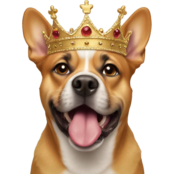Dog wearing crown with tongue out emoji