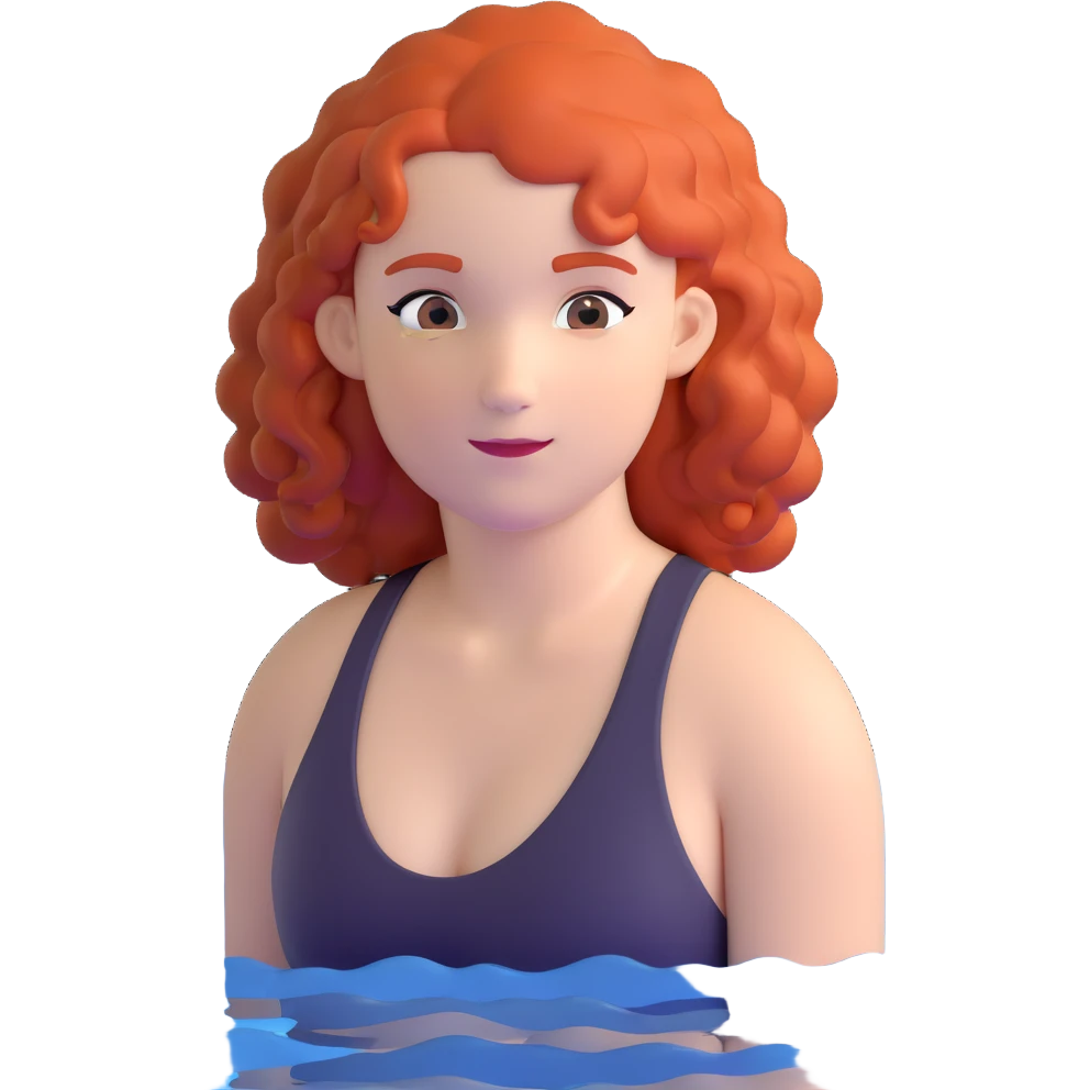 22-year-old white female athlete swimmer with curly red hair about to enter a pool emoji