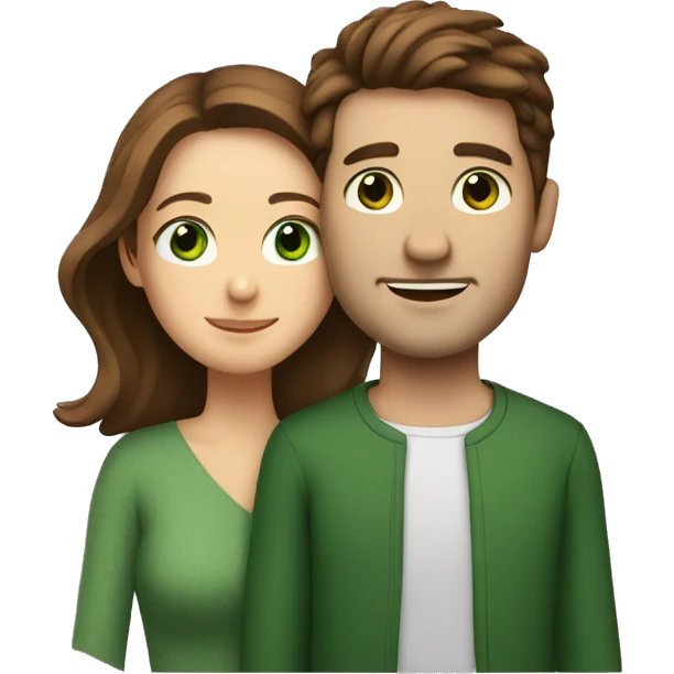 Man with brown hair and green eyes hugs woman with brown hair and brown eyes emoji