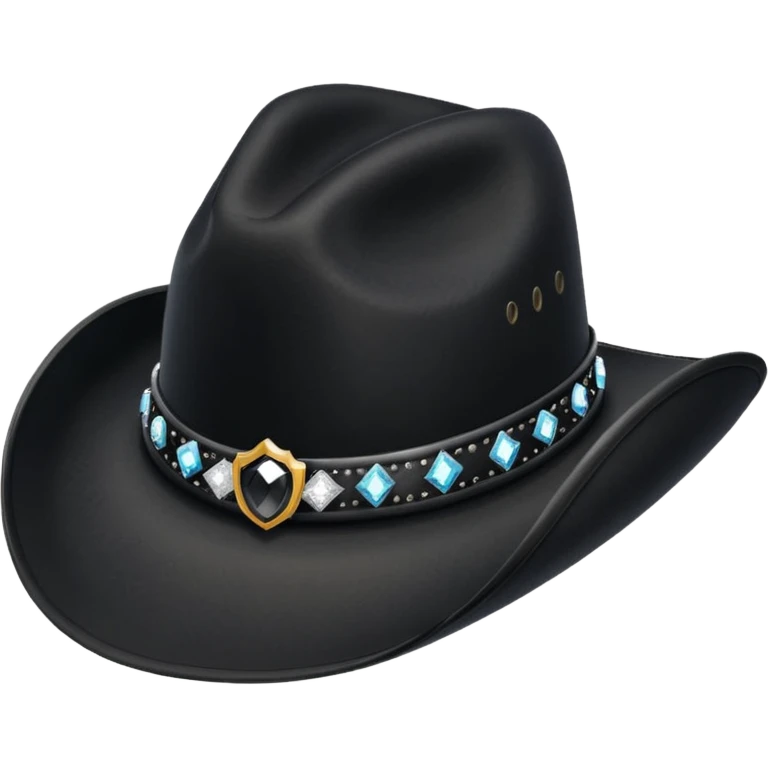 black cowboy hat with a black feather and some small diamonds emoji