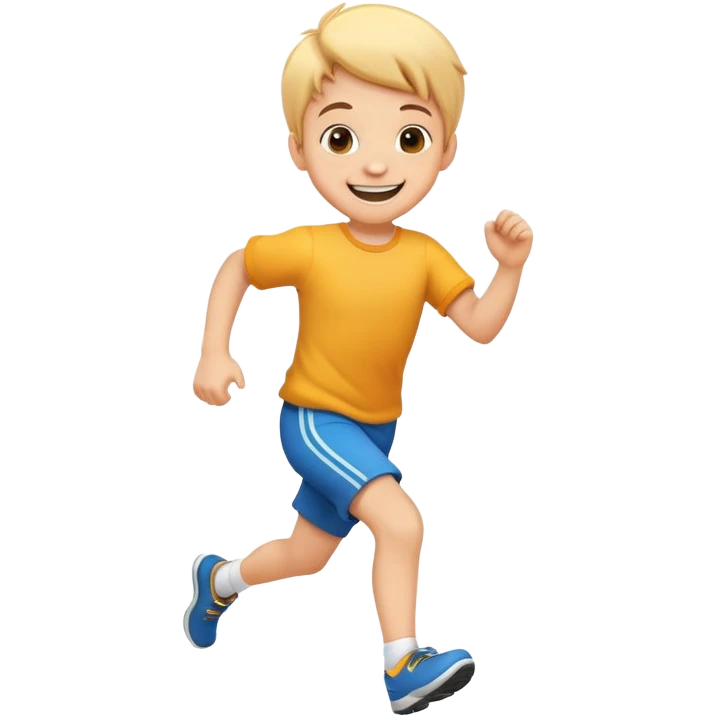 child running with a big smile, cheerful and energetic, motion lines to show action emoji