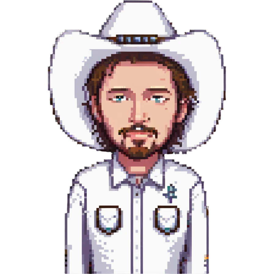 man with a goatee wearing a white cowboy hat emoji