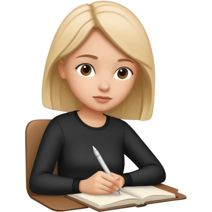 woman sitting and journaling, pen in hand emoji
