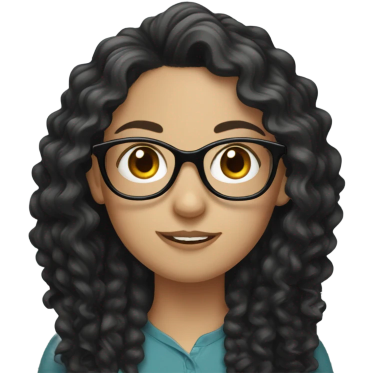 A white girl with black long curly hairs and glasses emoji