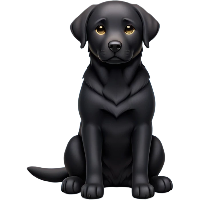 cinematic-[Labrador retriever]-realistic-full-body-sitting-emoji,-tail-resting-loosely-beside-its-paws,-head-tilted-dramatically, -sleek-[black]-fur,-simplified-yet-realistic-focused-features,-highly-detailed,-glowing-with-an-almost-sarcastic-glow emoji