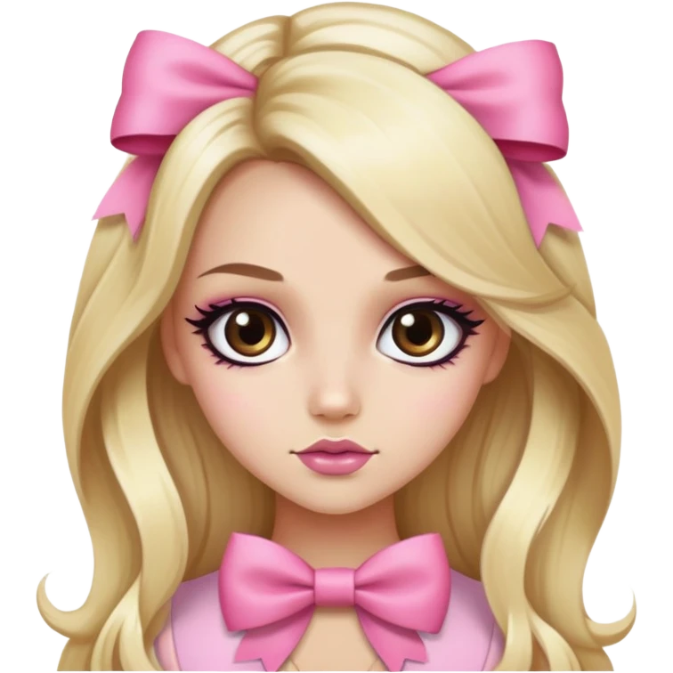 pretty pink bow long hair blond baddie with eyeliner and brown eyes emoji