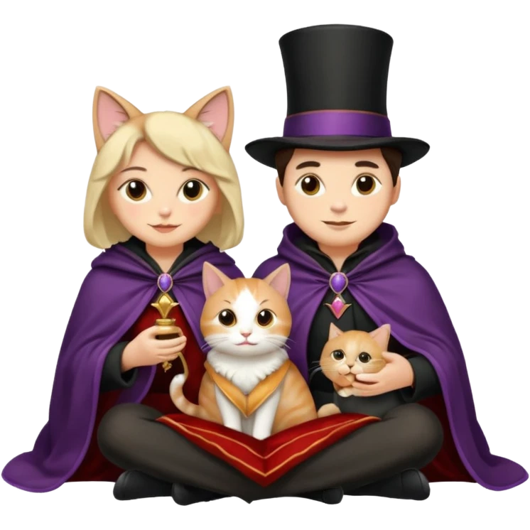 magician couple and their pet cat emoji