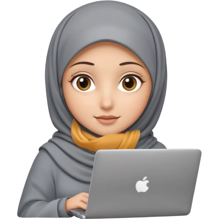 A girl wearing a gray hijab and with hazel eyes is carrying a laptop, not a laptop, just a regular laptop. Not mat bock  emoji