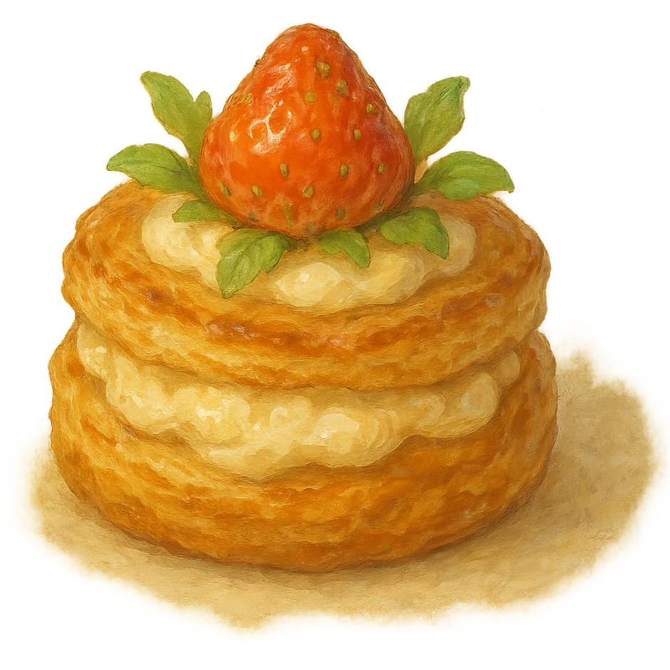 realistic whimsical pastry, natural colors, soft, fairy-like atmosphere, no background, square size emoji
