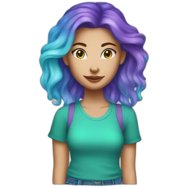 white girl with purple hair and cat ears and a blue-green tye dye shirt emoji