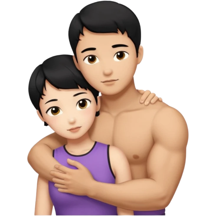 buff korean Man black hair hugging girl with black pixie cut  emoji