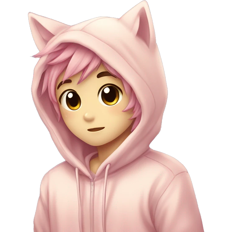 Cute Kawaii Beautiful Gorgeous Sparkly Shiny Blushing Anime Style Romantic Shojo Catboy Man Guy With Pretty Hair And Hoodie Trendy Style Outside emoji