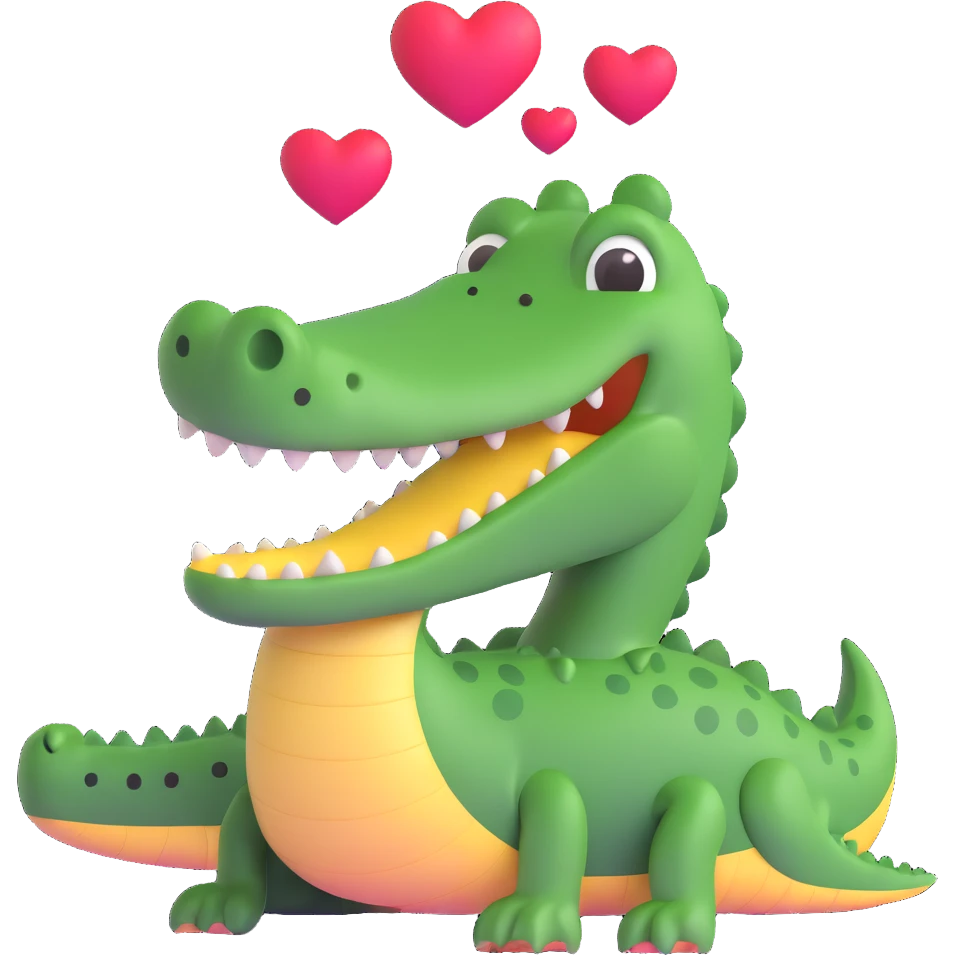 love-struck crocodile with hearts emoji