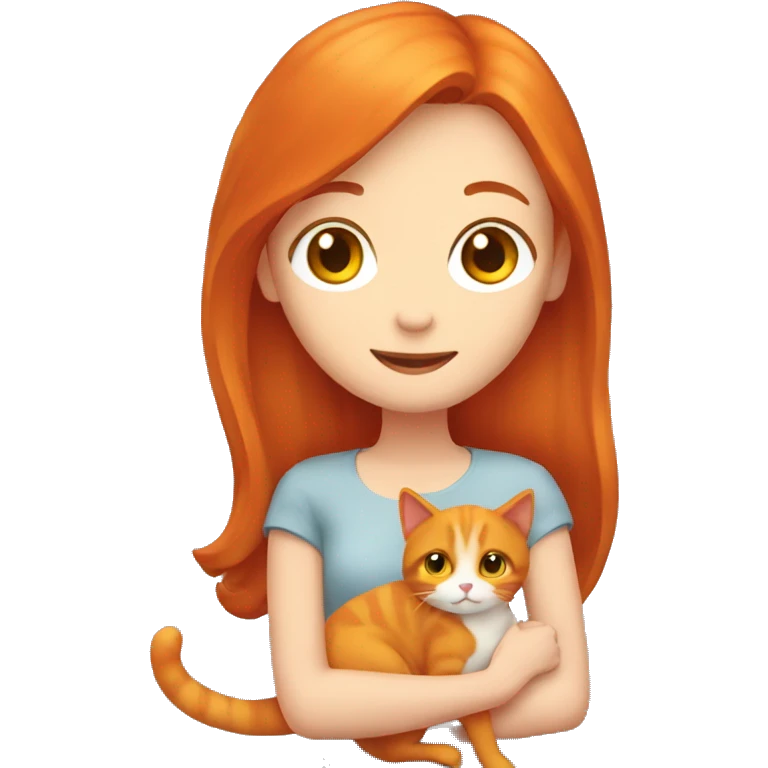 Redhead girl holding two orange cats emoji