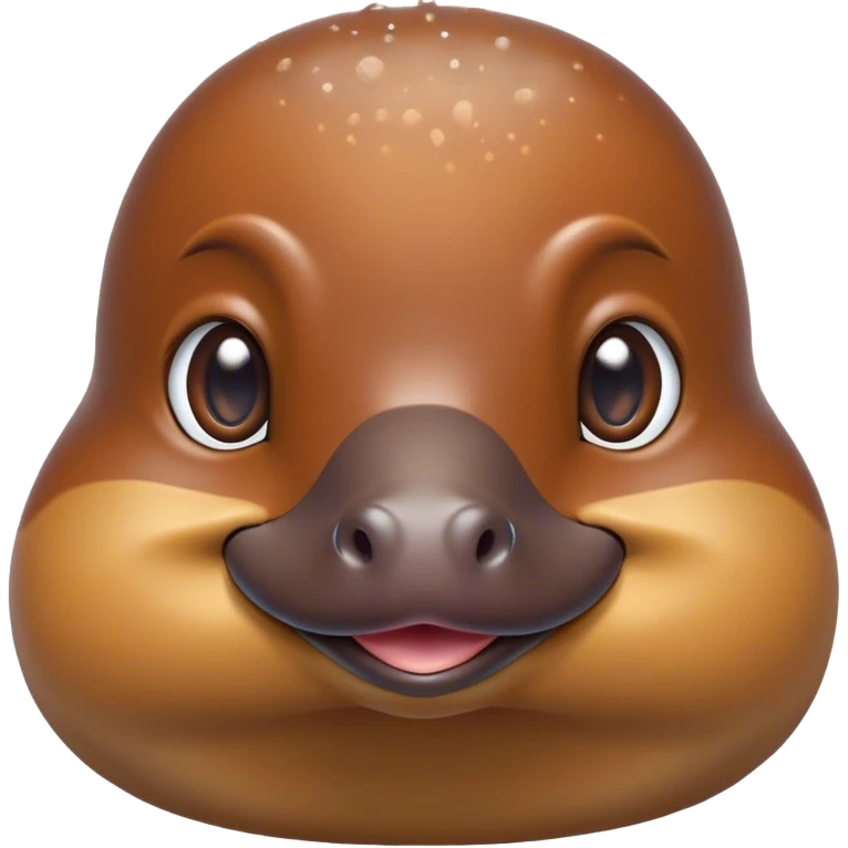 Cinematic Cute Platypus Portrait Emoji, Head tilted playfully and inquisitively, featuring a glossy brown fur with a charming, flat duckbill and round, sparkling eyes brimming with quirky wonder, Simplified yet irresistibly adorable features, highly detailed, glowing with a warm, friendly glow, high shine, affectionate and whimsical, stylized with a touch of aquatic playfulness, bright and endearing, soft glowing outline, capturing the essence of a mischievous yet lovable platypus, so playful it feels like it could waddle out of the screen into your arms! emoji