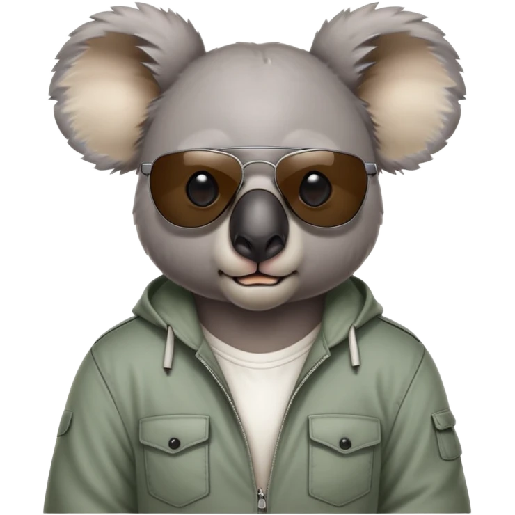 anthropomorphised koala, head and shoulders, casual clothing, dark sunglasses, fierce expression emoji