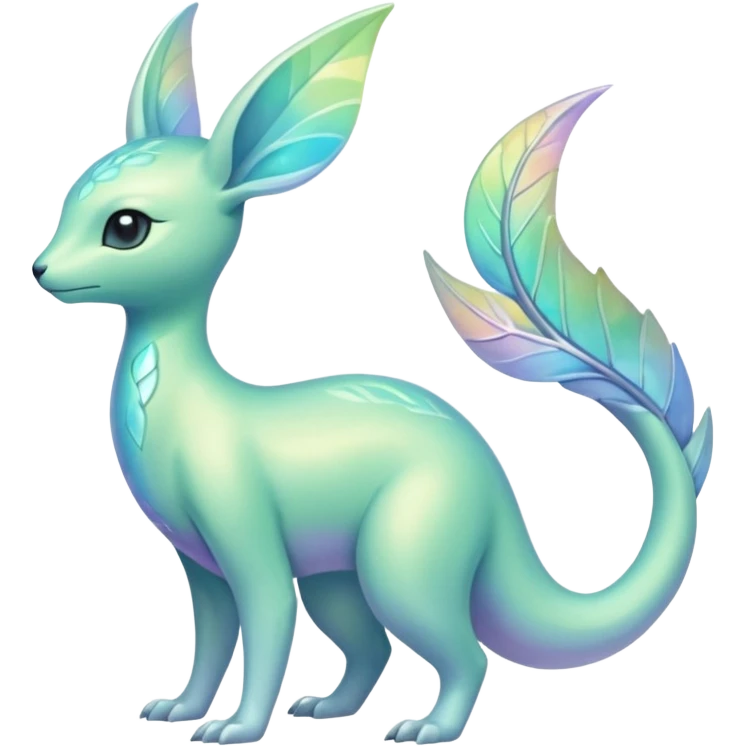 Futuristic Iridescent Ethereal Modern Amaura-Bayleaf-Fakémon-creature-hybrid Full Body emoji