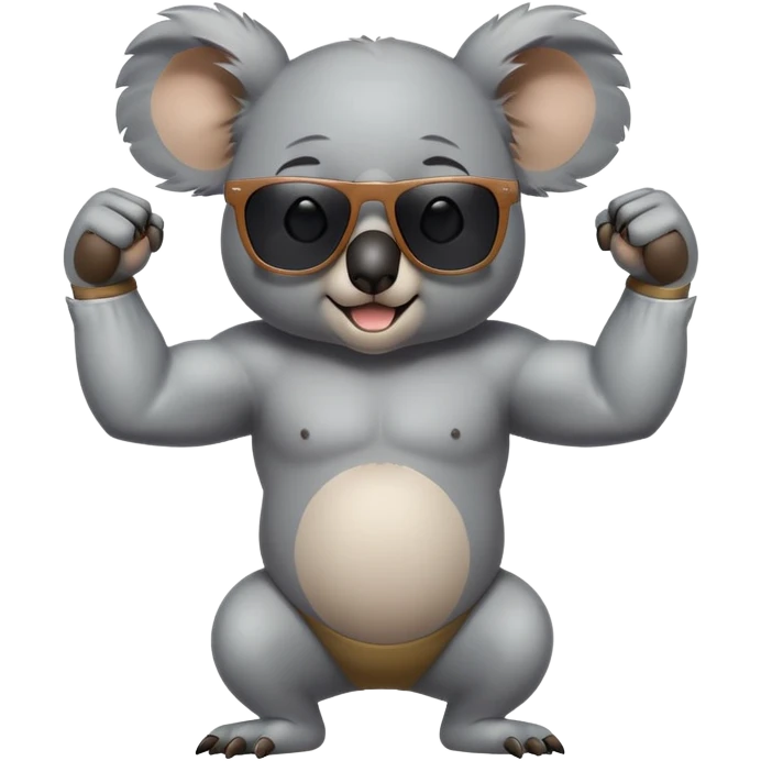 anthropomorphised koala in casual clothing, wearing dark sunglasses, flexing muscles, different pose emoji