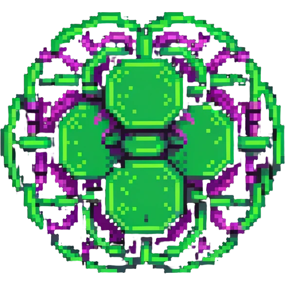 minimalist cartoon emoji of a neural network node cluster, LLM/AI theme, Matrix-inspired cyberpunk style, three neon green shades with magenta, clean crisp pixel lines, techy sticker look, stroke, futuristic digital feel emoji