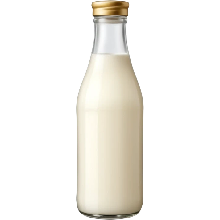 tall clear or opaque glass bottle filled with creamy white liquid, sealed with simple cap, soft natural shape, faint label hinting goat origin, no text or branding, milk richer tone than cow's milk, soft lighting, subtle shadows, emoji scale emoji