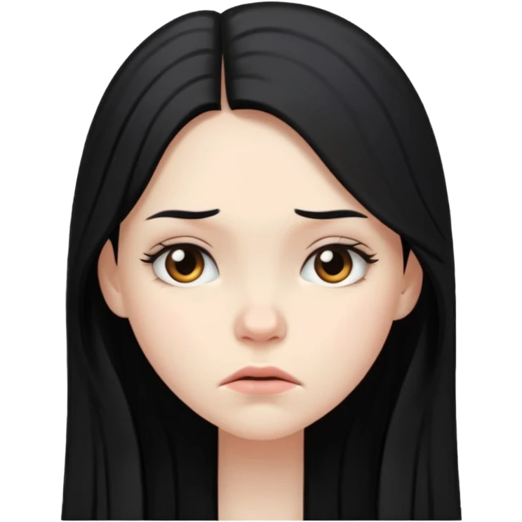 pale girl with long black hair, frowning emoji