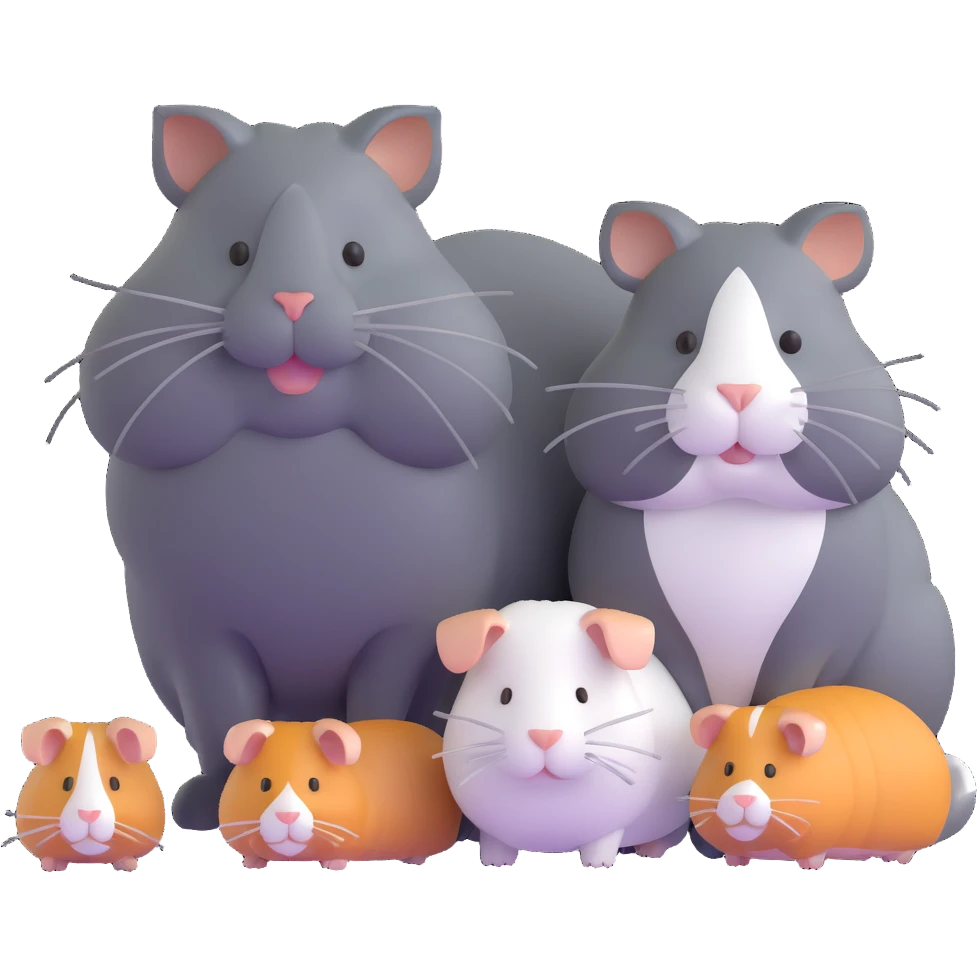 grey long haired cat with two guinea pigs emoji