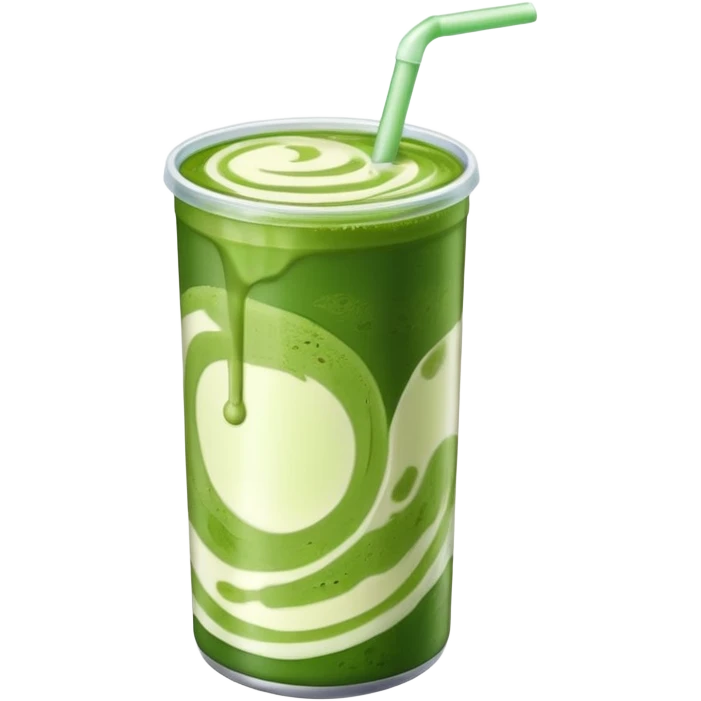 Iced matcha in a plastic can we can see the two color of mil and of matcha  emoji