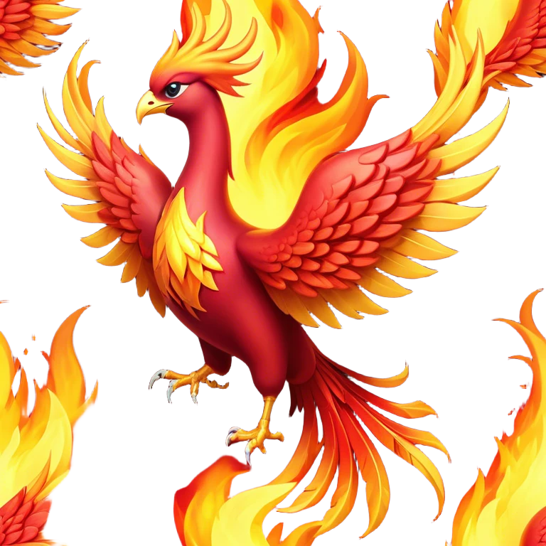 Cinematic Noble Mystical Fire Phoenix Portrait Emoji, Poised and resplendent, with a radiant, fiery plumage in brilliant hues of scarlet, gold, and ember, featuring elongated, elegant tail feathers that flow like molten lava, and piercing, wise eyes reflecting the eternal cycle of rebirth; rendered with lifelike texture and luminous natural highlights, high shine, majestic and awe-inspiring, styled with an aura of mythic resurgence, focused and regal, soft glowing outline, capturing the essence of a legendary phoenix rising from the flames with timeless grace! emoji
